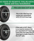 Flat Free 13 Inch Wheelbarrow Tire and Wheel Replacement, 4.00-6 Size, solid wheel with 3/4 inch bearings, fits 5/8 inch axle