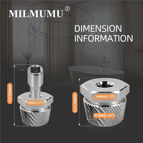 Heavy Duty Tub Drain Extractor Kicks Out Stubborn Bathroom Clogs Fast Fits 1.52 To 1.70 Inches dimensions and size details shown.