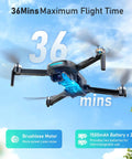 Foldable Kids Drone With 1080P HD FPV Camera Brushless Motors 2 Batteries 36 mins flight time in the sky with rotating propellers.