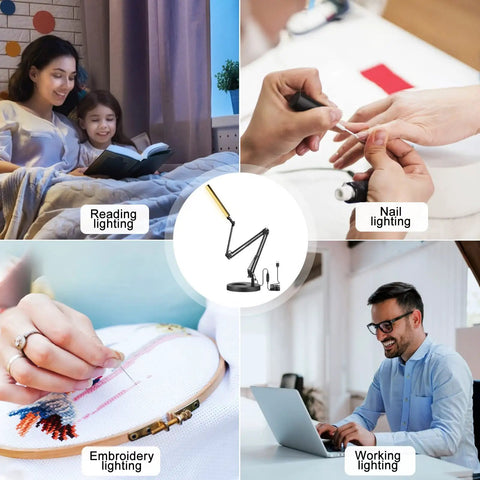 2 In 1 LED Desk Lamp With Base And Clamp Clip On Desk Light 50.7 Inch 3 Section Swing Arm Architect Lamp With Memory Function For Home Office Reading Drafting Craft And Workbench