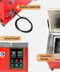 Heavy-Duty 12 Gallon Ultrasonic Cleaner With Digital Heater Timer, Top Shelf Stainless Steel Tank, showing smart panel and clamshell design.