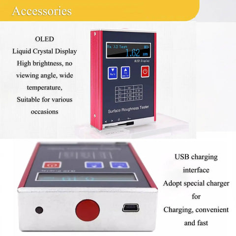Digital Surface Roughness Gauge With USB Output, Handheld Surftest Profilometer, OLED display showing test results