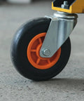 Rock Solid Heavy Duty Slab Mover Cart And Panel Transport Trolley wheel showing durable rubber and sturdy metal axle for smooth motion.