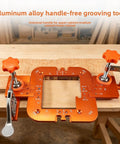 Rock Solid Aluminum Router Corner Radius Template With Bolt Down Fixing Clamp For Dead On Precise Woodworking Cut Lines R20 R25 R30 R35, handle-free aluminum grooving tool on wood.