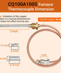 CQ100A1005 furnace thermocouple with 36-inch copper lead and adapter fitting for Honeywell 30 mV pilot burners