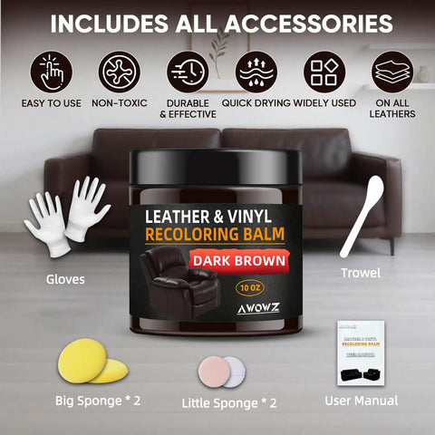 Easy Swipe Leather Recoloring Balm For Faded Leather Scratch Repair And Color Restore On Couches Car Seats Auto Interiors Vinyl And Furniture In One 10 Oz Dark Brown with included accessories