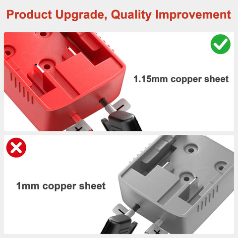 Comparison of 1.15mm and 1mm copper sheets in Milwaukee M18 Battery Adapter Kit For 18V Ride On Toys, RC Cars And Robotics.