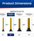 Hardened Steel Rebounding Bollard Post With Shock Absorbing Elastomer Base For Bulletproof Parking Area Security And Durable Vehicle Barrier Protection Built Tough As Nails In The USA At 4X42, showing product dimensions and weight capacities.