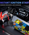 Beast 8000A Jump Starter With Air Compressor And Tire Inflator connected to car battery, smart jumper cables visible