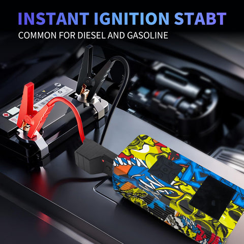 Beast 8000A Jump Starter With Air Compressor And Tire Inflator connected to car battery, smart jumper cables visible