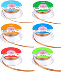 Six Piece Solder Wick Braided No Clean Desoldering Wicks Set 0.04 Inch 0.05 Inch 0.07 Inch 0.1 Inch 0.12 Inch 0.14 Inch 5 Feet Each Multi Color For Electronics Repair PCB Boards And Component Removal displayed in multi colors.