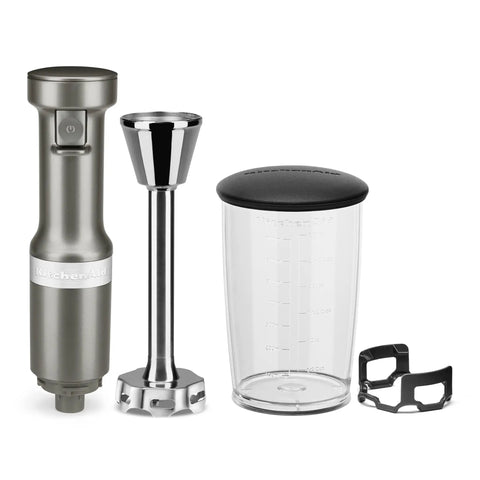 Hassle Free Variable Speed Corded Hand Blender With Razor Sharp Stainless Steel Blades For Smoothies Soups And Hummus, includes blending cup and attachments.