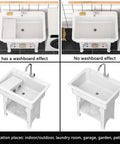 Freestanding Plastic Laundry Sink With Detachable Washboard And Hot And Cold Faucet Hoses And Drain Kit Indoor Outdoor Utility Sink
