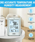 Indoor Outdoor Wireless Weather Station With External Thermometer Hygrometer Monitor All In One 330Ft Range Remote Sensor Battery Operated Backlit Display Real Time Temperature Humidity Readings Grey on a table