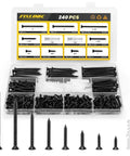 Wood Screws Assortment Kit with 240 Heavy Duty Flat Head Wood Screws and Phillips Drive, Includes 15 Anchors and 8 Sizes.