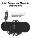 USB Powered Desktop Computer Speakers With 14W Total Output, showing adapter and magnetic shielding ring for clear audio