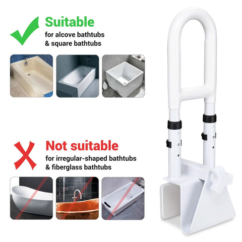 Bathtub Safety Grab Bar For Seniors And Disabled, Heavy Duty Over The Tub Handrail With Locking Clamp, Universal Fit Guide