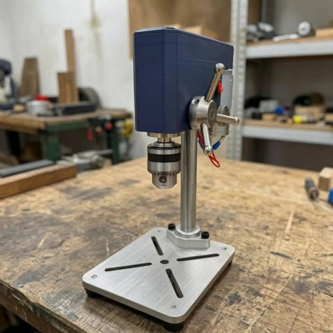 This nifty mini bench drill press is a total game changer for your garage workshop, showcasing a compact design and stable metal base.
