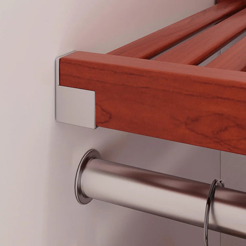Heavy Duty Hardwood Closet Organizer Rack With Four Smooth Glide Drawers And Sturdy Metal Garment Poles Built To Last Red Mahogany Finish corner detail