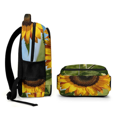 Go To Sunflower Close Up Print Backpack For Everyday Use Unisex Large Capacity Daypack side view with durable polyester fabric.
