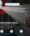 1080P Pan Tilt Outdoor Security Camera with Two Way Audio showcasing motion detection and smart alerts against a shadowy figure.