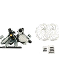 Juin F1 hybrid hydraulic disc brake caliper kit, silver/black, includes two 160mm rotors and mounting hardware