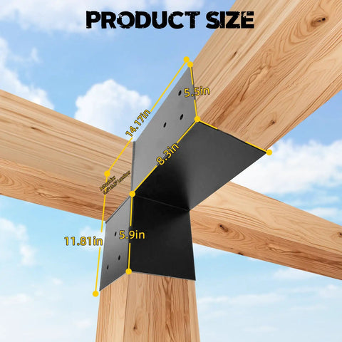 2 Pack L Shaped Pergola Brackets 3 Way Corner Gazebo Bracket For 6x6 Wood Beams 5.5 by 5.5 Inches Indoor Outdoor Diy Horizontal Brackets Built Tough For Pavilion Porch Deck Cabin