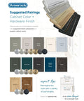 Suggested pairings of cabinet colors and hardware finishes for design inspiration and selection guidance.