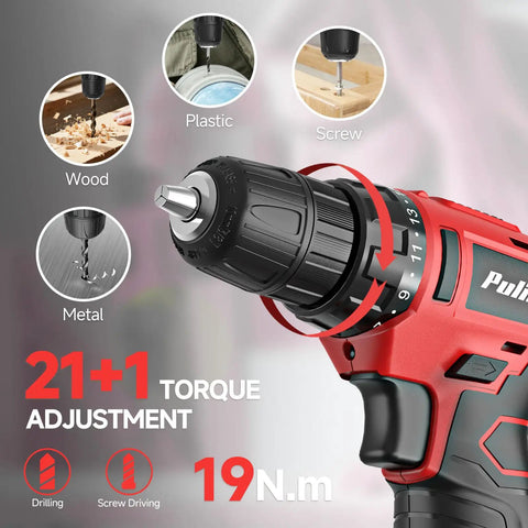 149 Piece Home Drill Set With 12V Red Cordless Drill LED Light 21 Plus 1 Torque Settings 19Nm Lightweight Ergonomic Handy Tool Kit