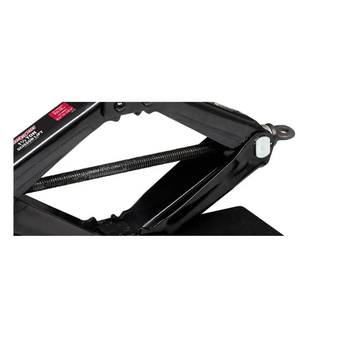 Detail of Battle Ready 1.5 Ton Scissor Car Jack With Drop Forged Aluminum Frame showing lifting mechanism and sturdy construction.