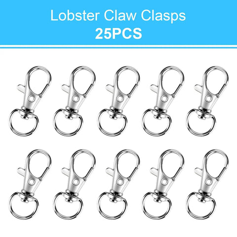 Heavy Duty Metal Lobster Claw Clasp Set With Key Rings And Clips For Crafting 50 Clasps 25 Clip Hooks 25 Key Rings Large Silver