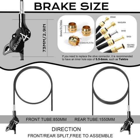 Four Piston Hydraulic Disc Brake Set With Aluminum Lever And Caliper Pre Bled For Mountain Bikes Fat Bikes And E Bikes size diagram