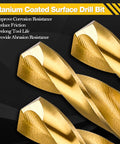 Close-up of titanium-coated drill bits showing corrosion resistance and durability features.