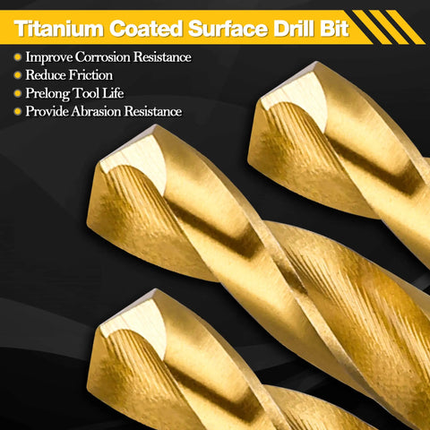 Close-up of titanium-coated drill bits showing corrosion resistance and durability features.