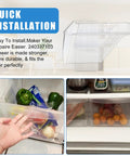 Two Pack Upgraded 240337103 Crisper Drawer Replacement for Refrigerator Freshness with produce in drawer, easy installation.