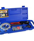 On Demand Custom Color Punch Kit For Cabinet Making Create Perfectly Matched Caps From Your Veneer Or Edgebanding Ideal For Small Scale Refacing Or Touch Ups Compact Easy To Use For Materials Up To 0.022 Inches Pro Grade Tool For Quick Cap Touchups in blue case with tools and materials