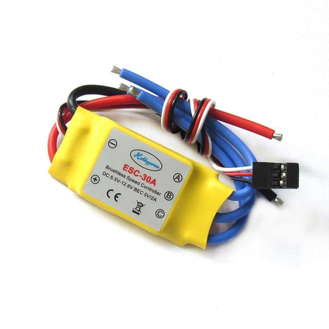 A2212 1000Kv Brushless Motor With 30A ESC For Multicopter 450 X525 Quad Copter High Efficiency And Smooth Throttle For DIY Drones Bang For Buck For Hobbyists Today, yellow 30A ESC with wires.