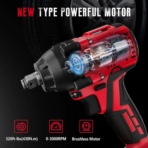 Cordless Half Inch Impact Wrench Beast Delivers 320 Ft Lbs Max Torque, 20V Brushless Motor, close-up of motor detail