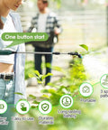 Person using Battery Powered Sprayer Wand With Telescopic 16.4Ft Hose, Rechargeable Electric Watering Handle, 3 Adjustable Nozzles And Filter, Extends From 8.66In for garden care.