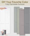 Top Shelf Two Panel Bifold Barn Door In Crisp White Primer Coating Measuring 36 By 84 Inches with paint cans.