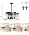 Farmhouse Pendant Light Fixture, 4 Light Geometric Rustic Chandelier For Kitchen Island And Dining Room with adjustable rods