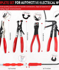 Six Piece Hose Clamp Pliers Set With 27 Inch Long Reach for Deep Engine Bay Access with red and black handles on white background