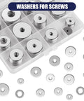 Stainless steel flat washer set in a clear plastic organizer, 100 pcs, 12 sizes M3–M12.