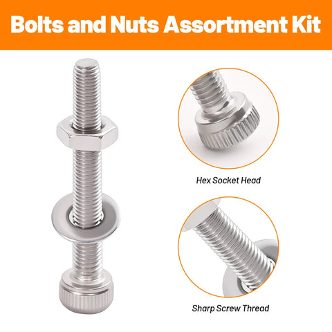 1110-Piece M3 Stainless Steel Socket Head Screw And Nut Kit With Hex Drive Cap Screws From 4 To 30 Millimeter details
