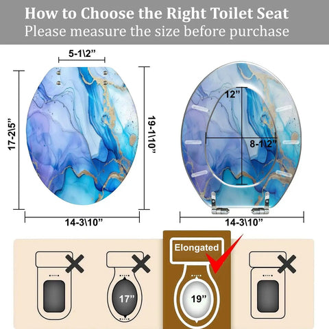 Toilet Seat Cover Elongated Quiet Close for Bathroom with dimension guide and compatibility tips for installation.