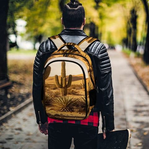 Warm Sand Dune Desert Flora Printed Unisex Backpack With Large Capacity Durable Polyester Breathable Comfort Smooth Zipper
