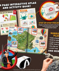 VR Atlas World Explorer Science Kit For Kids 8 To 12 - Totally Immersive AR Learning With A 144 Page Illustrated World Atlas, Hands-On Projects And Global Landmarks, Cultures, Currency And Cuisine. 144-page atlas and VR goggles with hands-on world map project