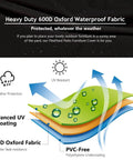 Illustration showcasing features of Patio Two Person Egg Chair Cover With Adjustable X Lock System And Zipper For Easy On Off Heavy Duty 100 Percent Waterproof 600D Oxford Hanging Swing Chair Winter Cover, including UV protection and waterproof fabric.