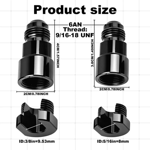 6AN Fuel Adapter 3/8 Inch And 5/16 Inch Quick Connect EFI Fuel Rail Fittings Aluminum Male To Female Adapters With Sizes