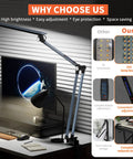 LED Desk Lamp With 10 Color Modes 2700K To 7000K Stepless Dimming Architect Clamp in use on home office desk